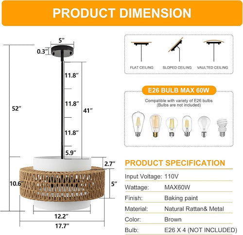 Chic Rattan Drum Chandelier