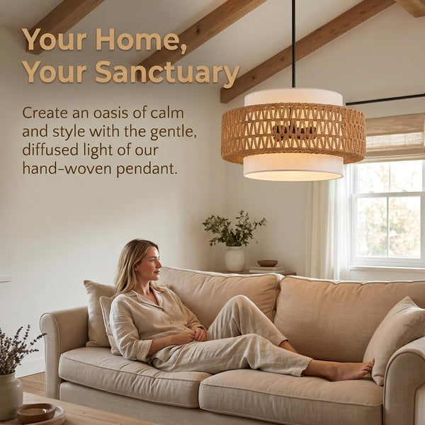 Chic Rattan Drum Chandelier